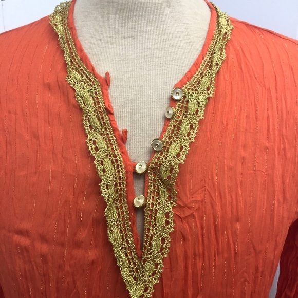 Womens Orange and Gold Krinkle Blouse.Large - Picture 4 of 11